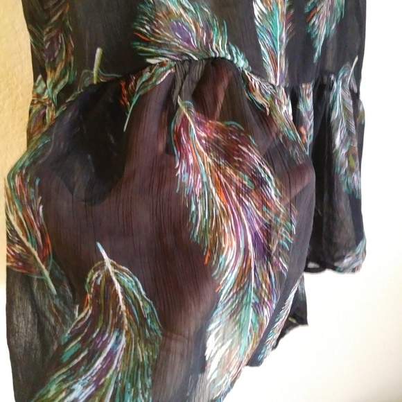 Sheer Boho Vest with Vibrant Feather Pattern S P - Picture 4 of 4